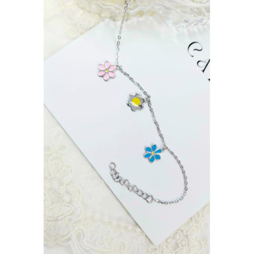 PULSERA FLORES PLATA CON ESMALTE