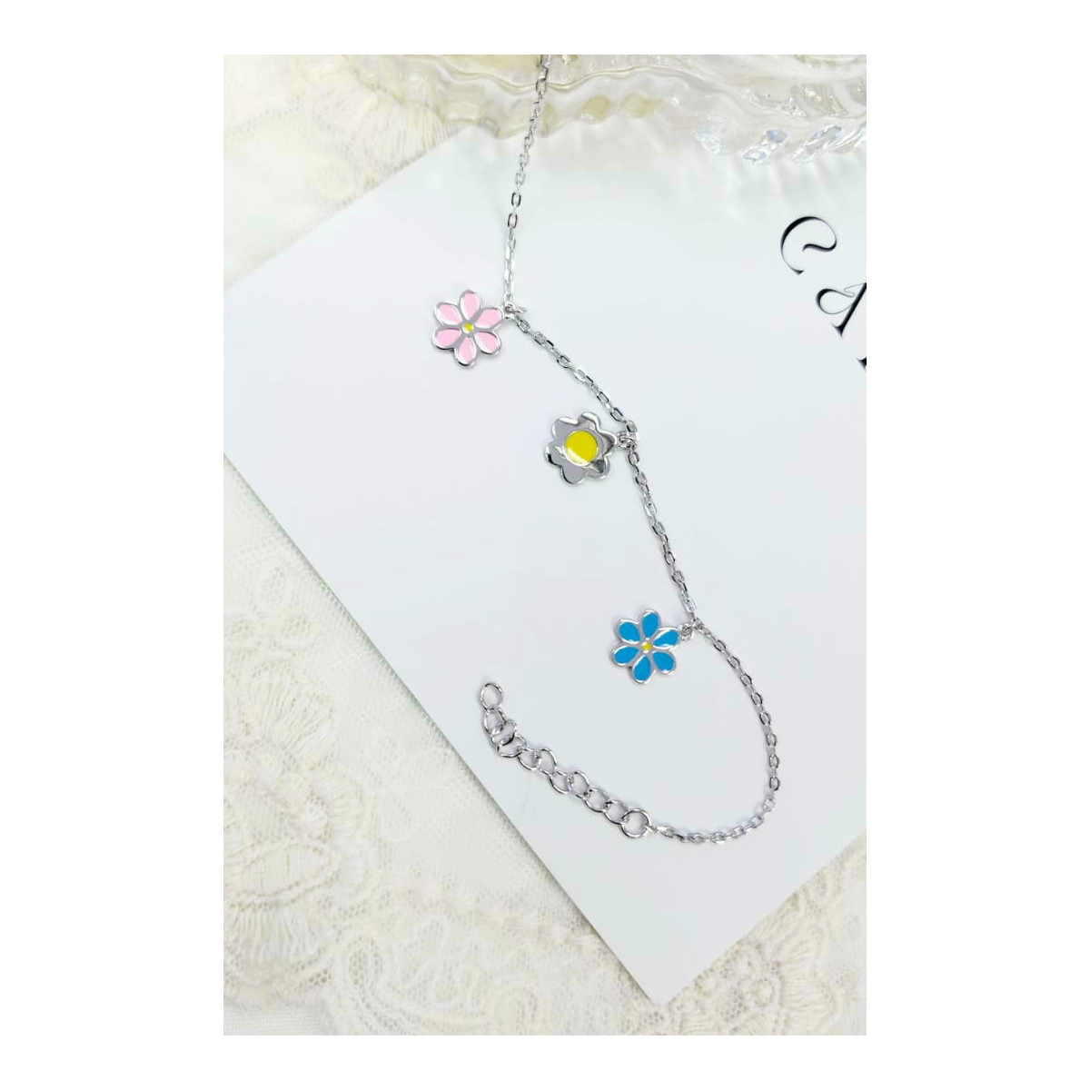 PULSERA FLORES PLATA CON ESMALTE