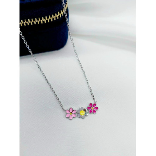 COLLAR FLORES PLATA CON ESMALTE