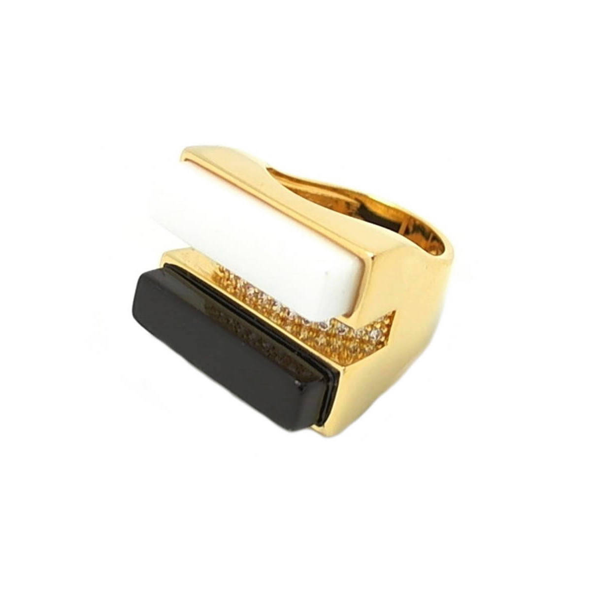 ANILLO BAÑO DE ORO PORCELANA Y OBSIDIANA