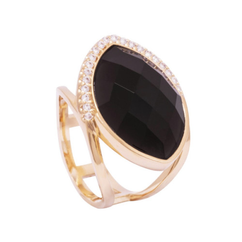 ANILLO BAÑO DE ORO Y OBSIDIANA NEGRA
