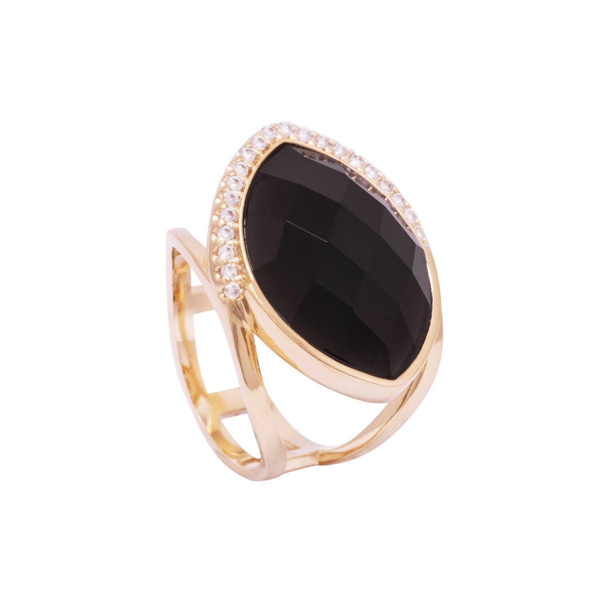 ANILLO BAÑO DE ORO Y OBSIDIANA NEGRA