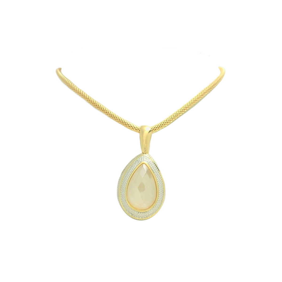 COLLAR BAÑO DE ORO Y CUARZO LECHOSO