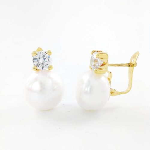 PENDIENTES ORO CIRCONITAS Y PERLAS 11 MM