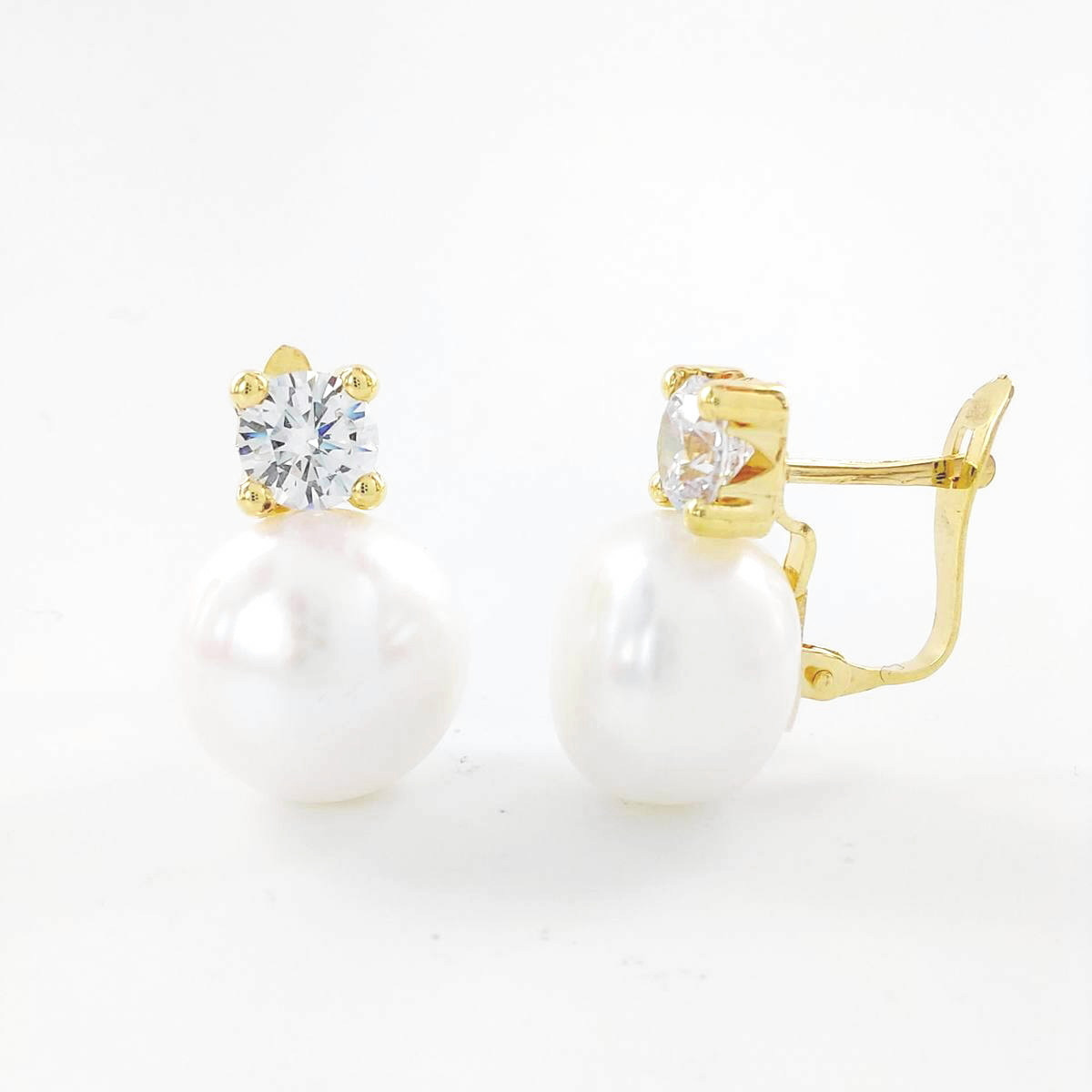 PENDIENTES ORO CIRCONITAS Y PERLAS 11 MM