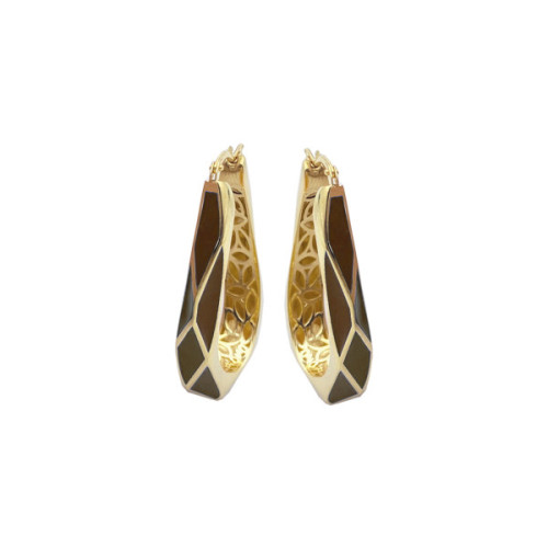 AROS PLATA BAÑADA ORO Y ESMALTE MARRON