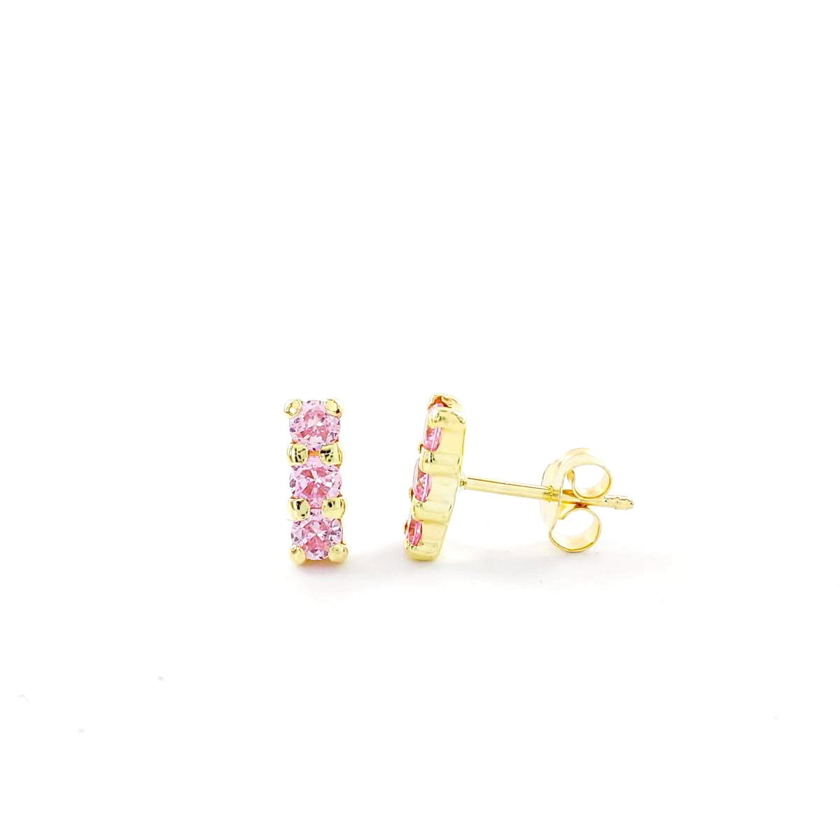 PENDIENTES ORO Y CIRCONITAS ROSAS