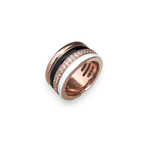 ANILLO PLATA ROSA, CIRC. ESMALTE NEGRO