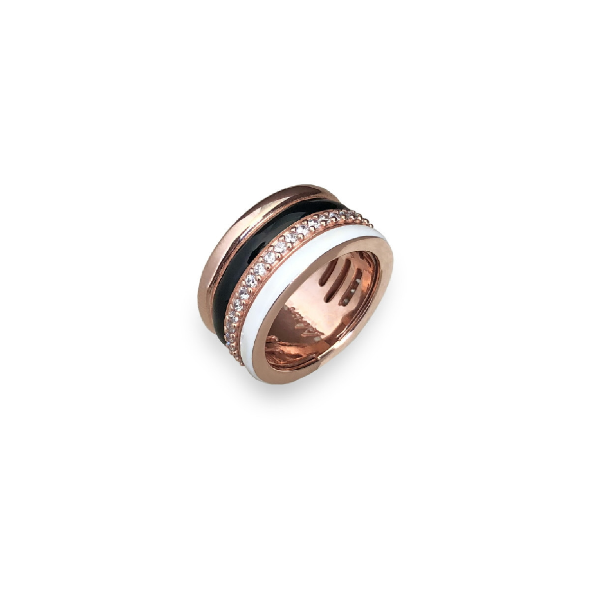 ANILLO PLATA ROSA, CIRC. ESMALTE NEGRO