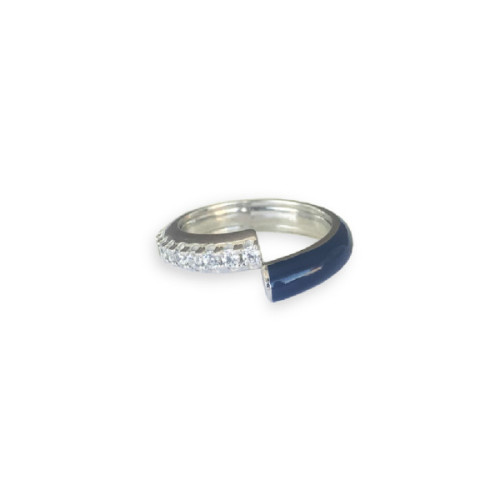 ANILLO PLATA, CIRC. Y ESMALTE AZUL