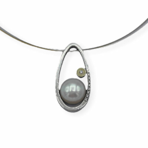 COLG PLATA PERLA CHATON ORO 9K Y CIRCO