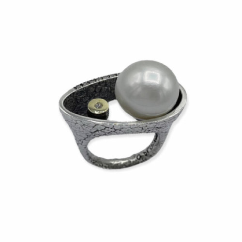 ANILLO PLATA PERLA CHATON ORO 9K Y CIRCO
