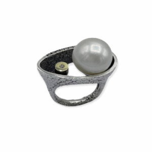 ANILLO PLATA PERLA CHATON ORO 9K Y CIRCO