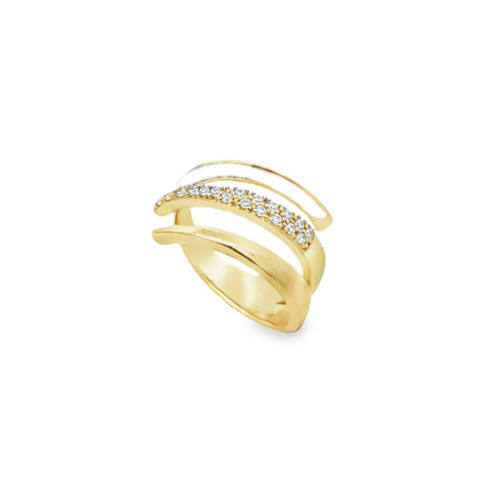 ANILLO PLATA BAÑADO EN ORO ESMALTE BLANC