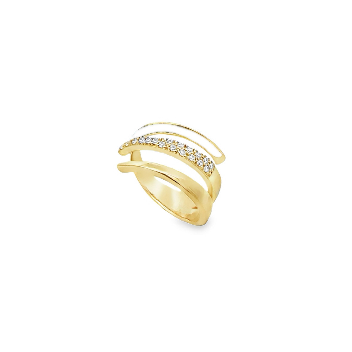 ANILLO PLATA BAÑADO EN ORO ESMALTE BLANC