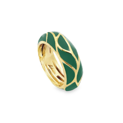 ANILLO PLATA BAÑADO EN ORO ESMALTE VERDE