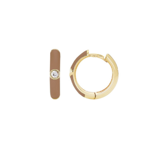 AROS PLATA BAÑADA EN ORO Y ESMALTE MARRO