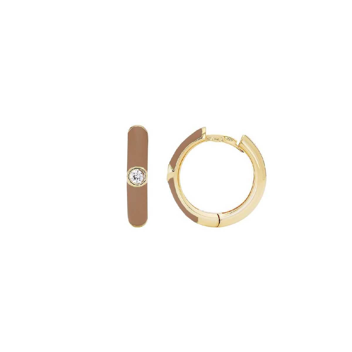 AROS PLATA BAÑADA EN ORO Y ESMALTE MARRO