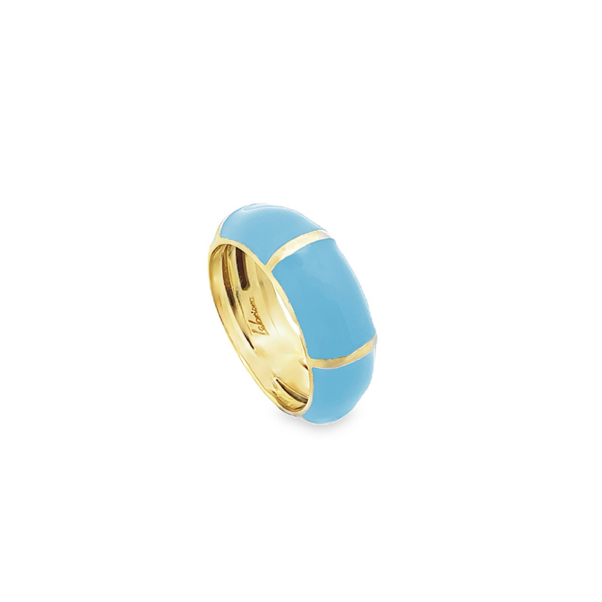 ANILLO PLATA BAÑADA ORO ESMALTE A. CIELO