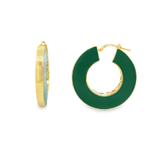 AROS PLATA BAÑADO ORO Y ESMALTE VERDE
