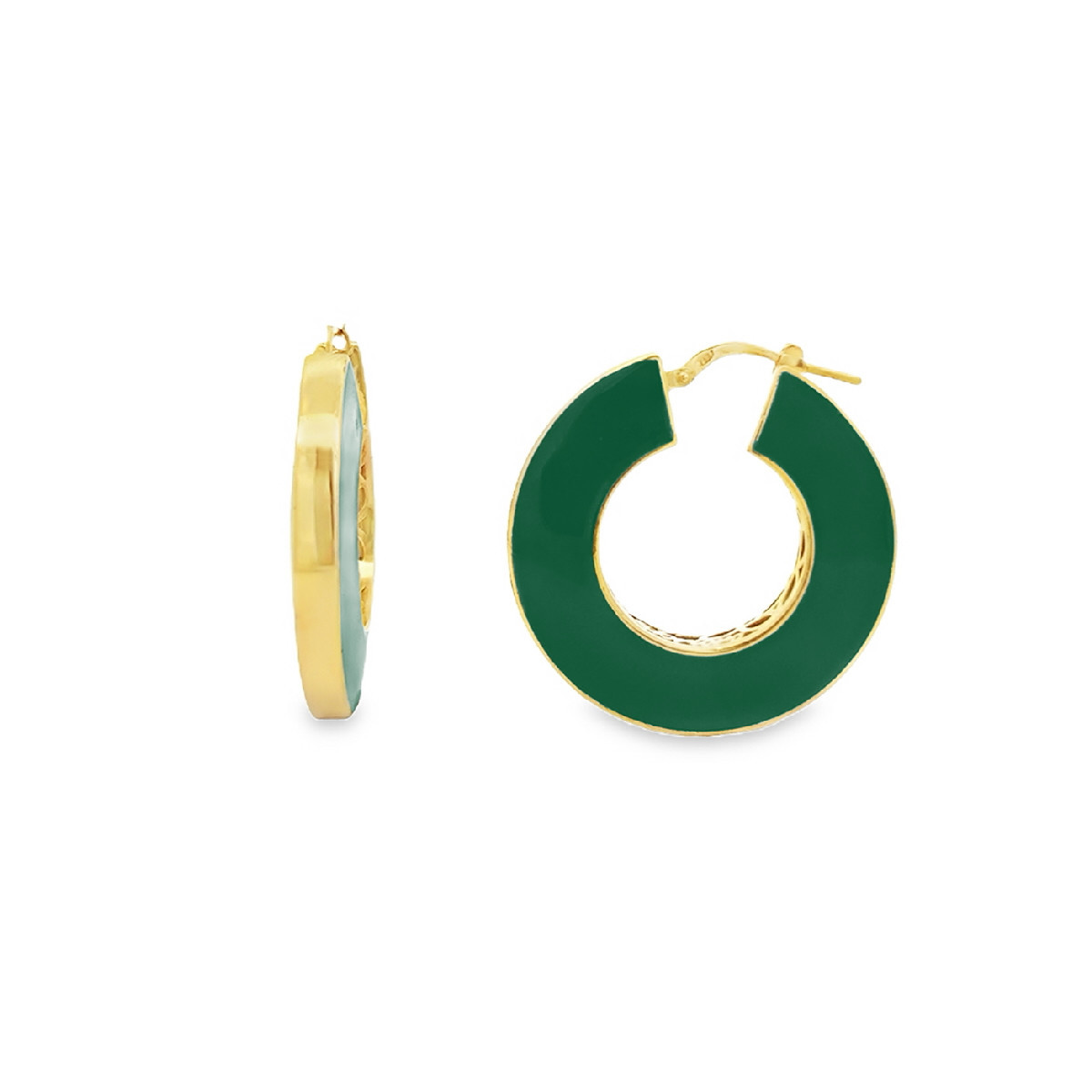 AROS PLATA BAÑADO ORO Y ESMALTE VERDE