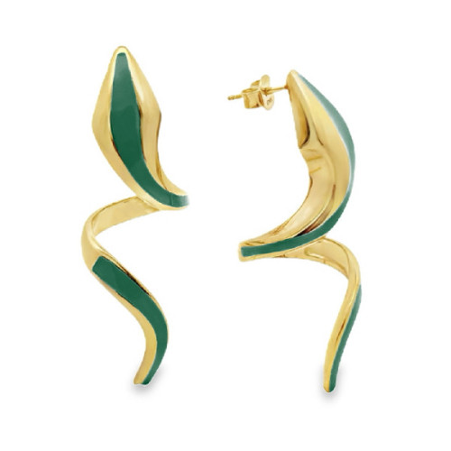 AROS PLATA BAÑADO ORO Y ESMALTE VERDE
