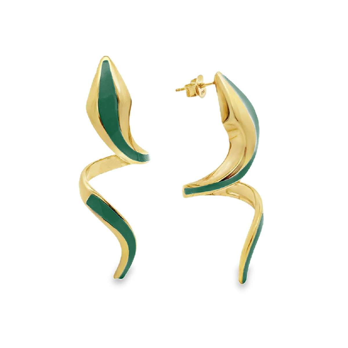 AROS PLATA BAÑADO ORO Y ESMALTE VERDE