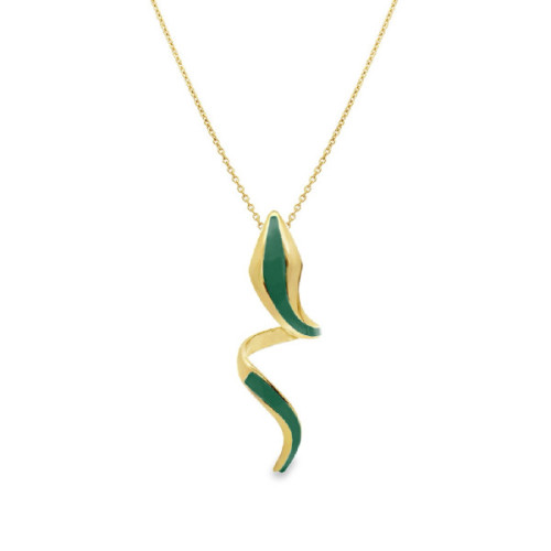 COLLAR PLATA BAÑADO ORO Y ESMALTE VERDE