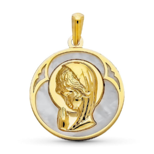 MEDALLA VIRGEN NIÑA ORO Y NACAR 18 MM