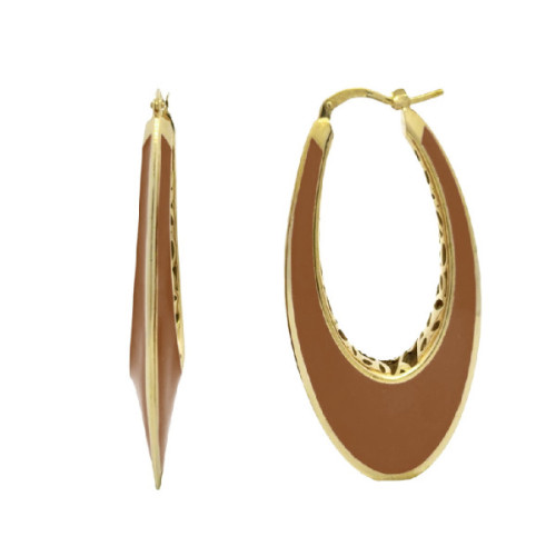 AROS PLATA BAÑADA ORO Y ESMALTE MARRON