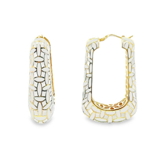 AROS PLATA BAÑADO ORO Y ESMALTE BLANCO