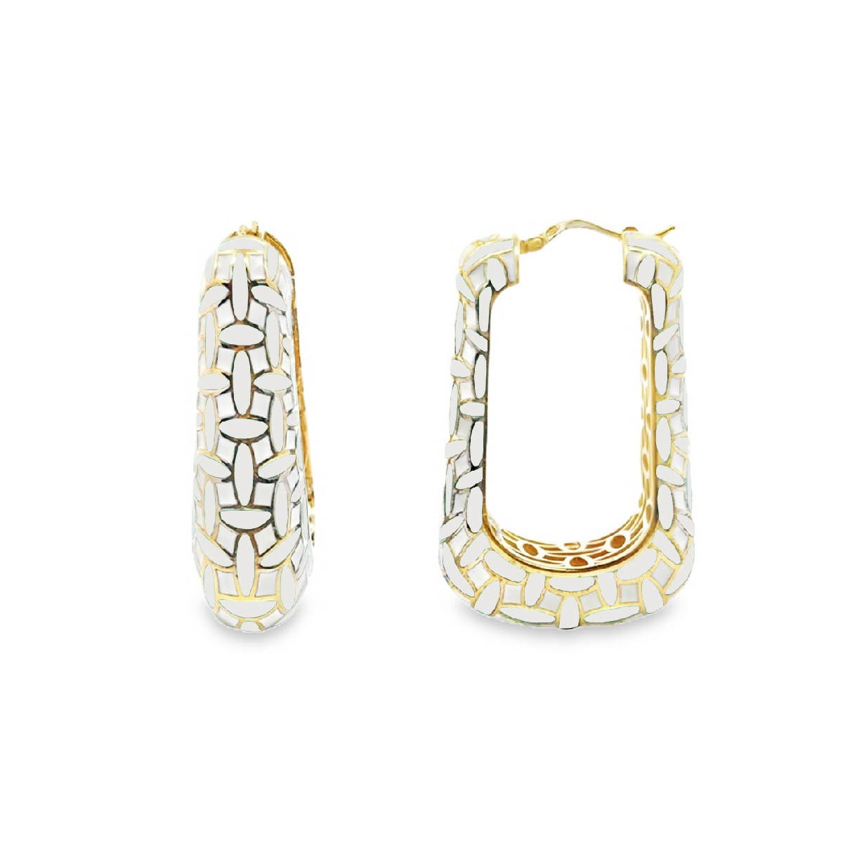 AROS PLATA BAÑADO ORO Y ESMALTE BLANCO