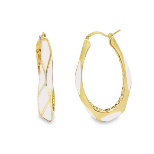 AROS PLATA BAÑADA ORO Y ESMALTE BLANCO