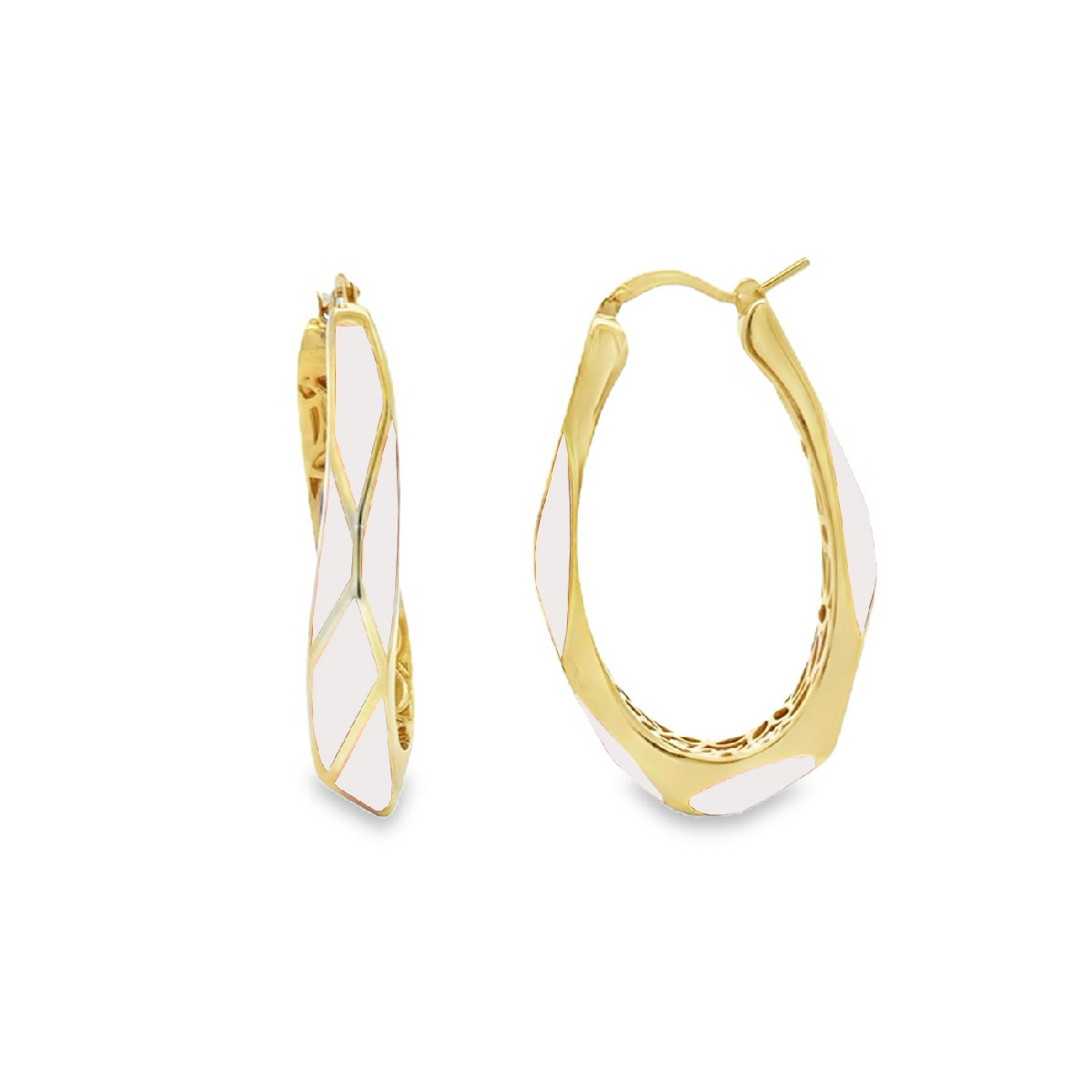 AROS PLATA BAÑADA ORO Y ESMALTE BLANCO