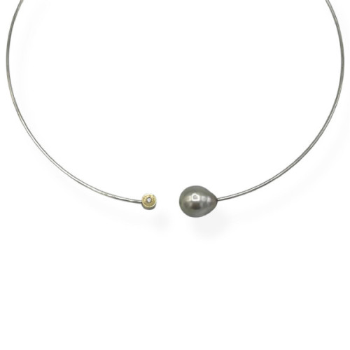 COLLAR PLATA RIGIDA BISEL ORO 9K Y BTE