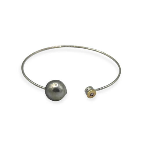 PULSERA PLATA RIGIDA BISEL ORO 9K Y BTE