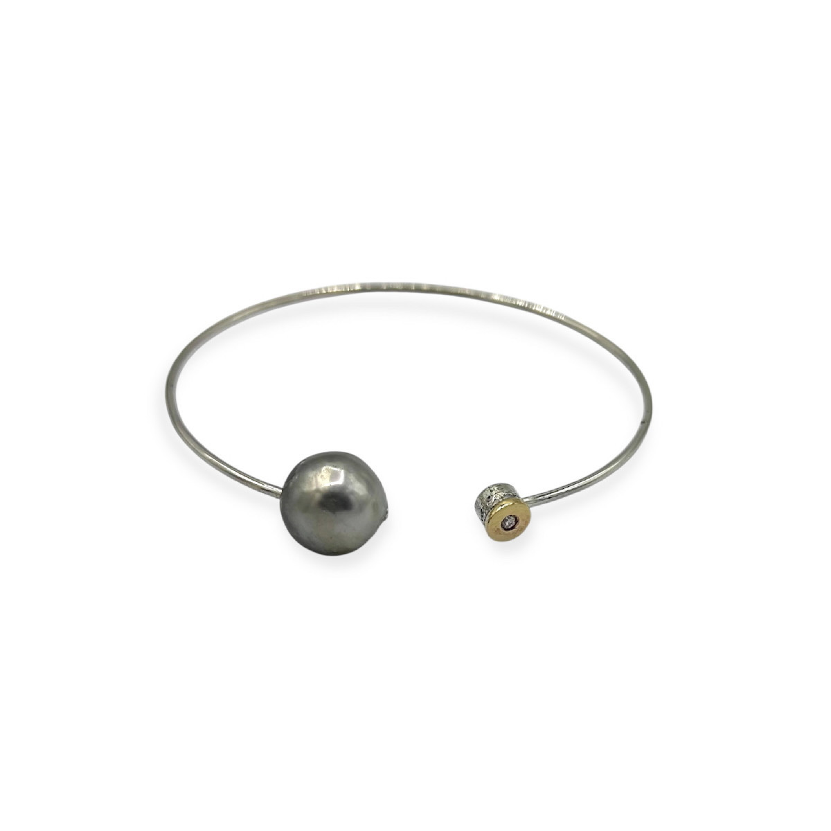 PULSERA PLATA RIGIDA BISEL ORO 9K Y BTE