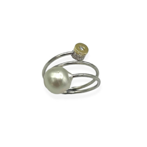 ANILLO PLATA BISEL ORO 9 K, PERLA Y BTE