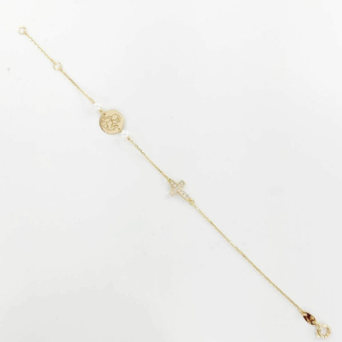 PULSERA ORO CHAPA ANGEL Y CRUZ