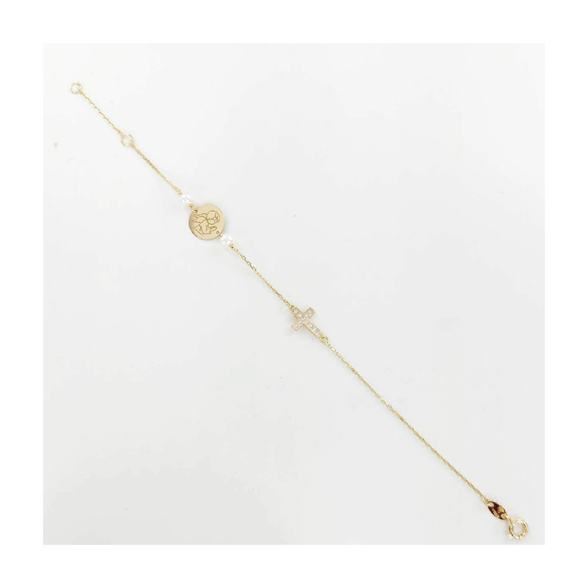 PULSERA ORO CHAPA ANGEL Y CRUZ