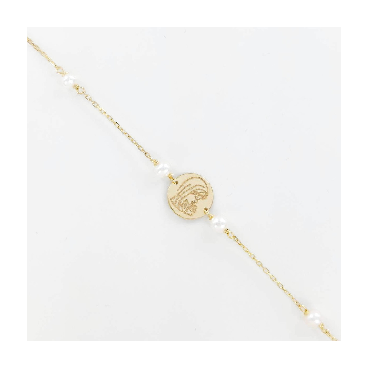 PULSERA ORO CHAPA NIÑA Y PERLAS