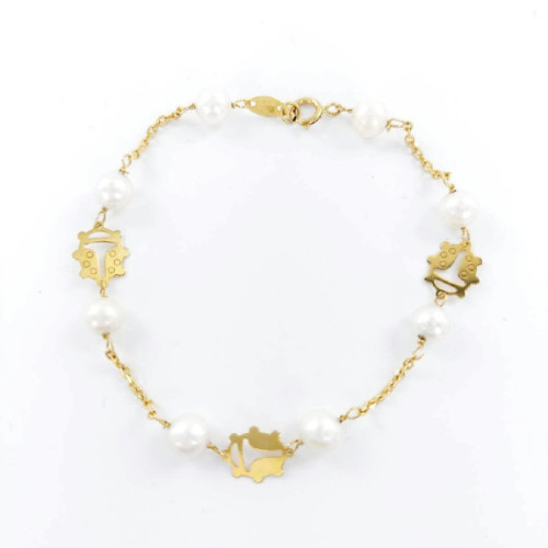 PULSERA ORO MARIQUITAS Y PERLAS 17 CM