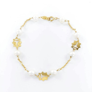 PULSERA ORO MARIQUITAS Y PERLAS 17 CM