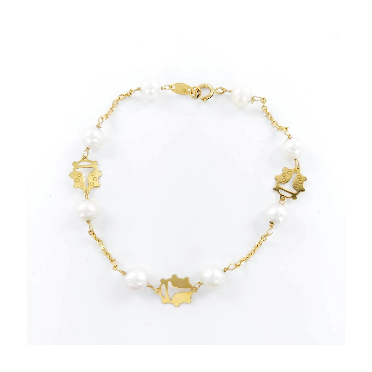 PULSERA ORO MARIQUITAS Y PERLAS 17 CM