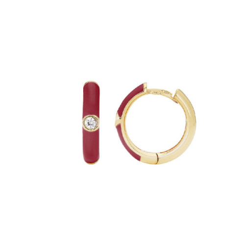 AROS PLATA BAÑADA ORO ESMALTE ROJO