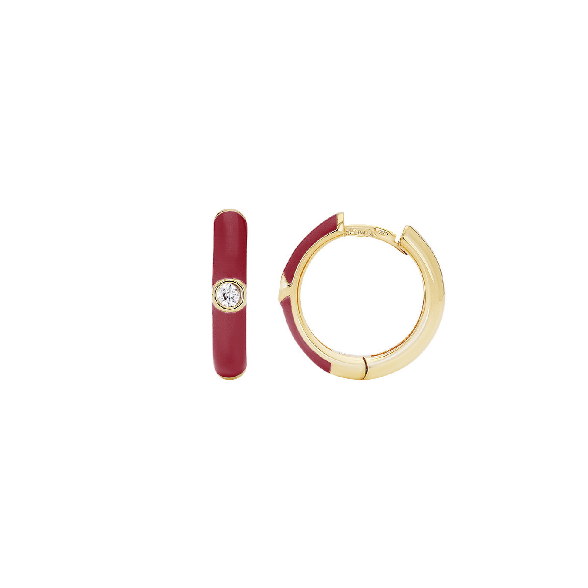 AROS PLATA BAÑADA ORO ESMALTE ROJO