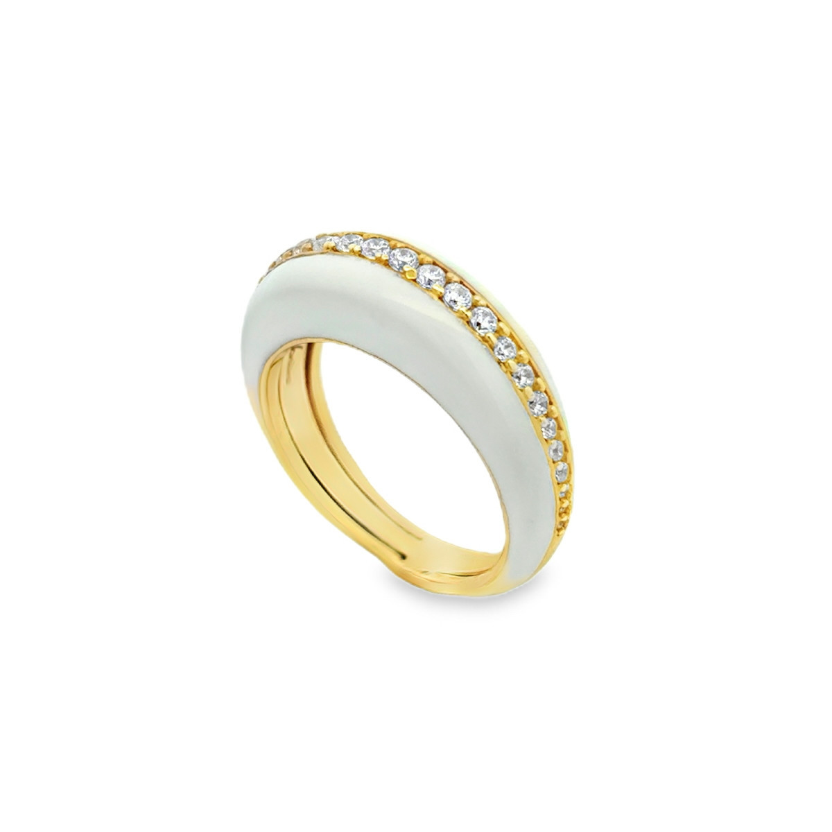ANILLO PLATA BAÑADO ORO Y ESMALTE BLANCO